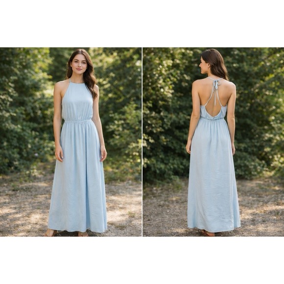Show Me Your MuMu Dresses & Skirts - Show Me Your Mumu Blue Halter Maxi Dress Small Open Back Boho Flowy